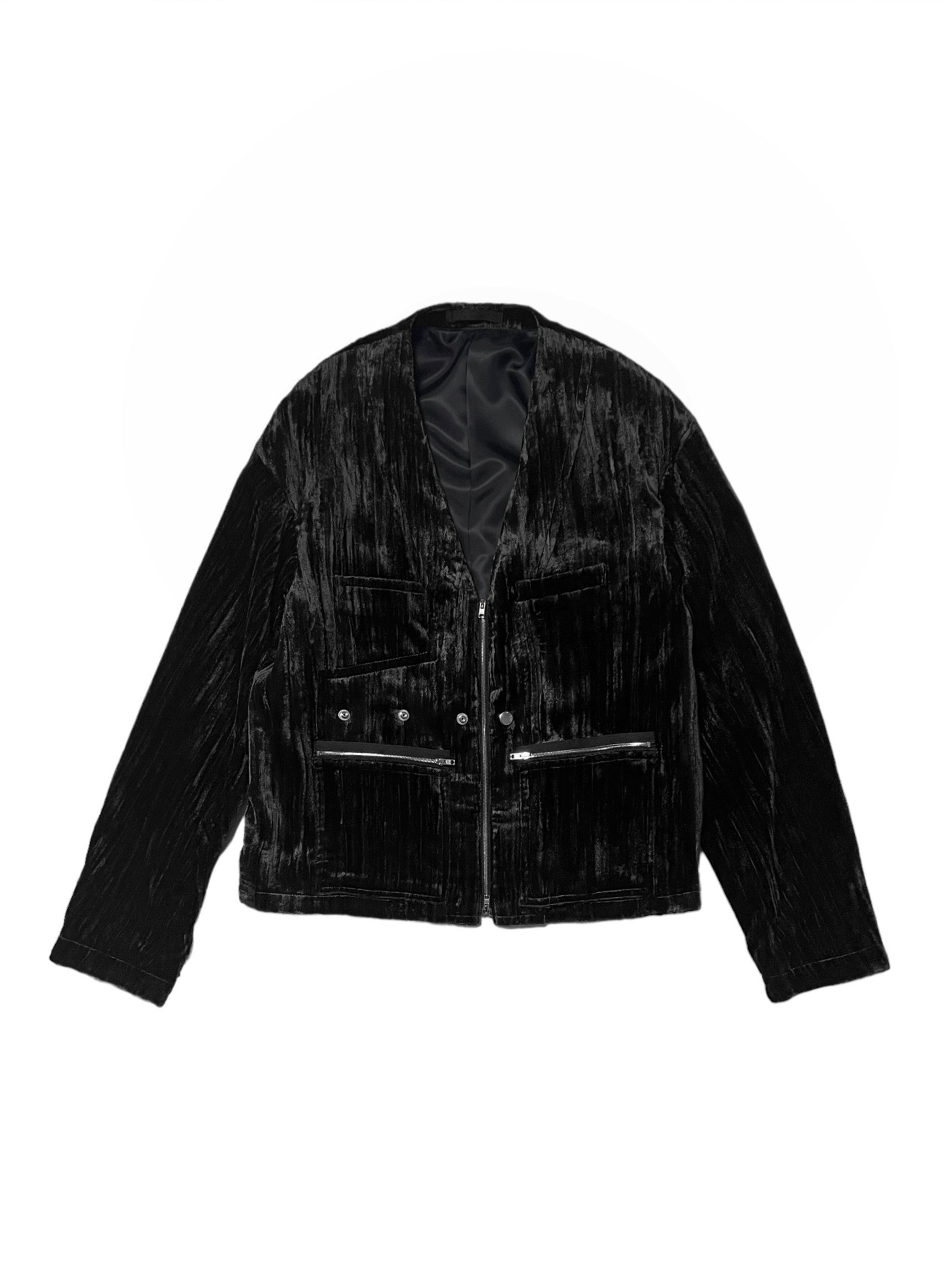 GREVILLEA / COLLARLESS VELVET BLOUSON in BLACK / HIBIKI NAKAMINAMI