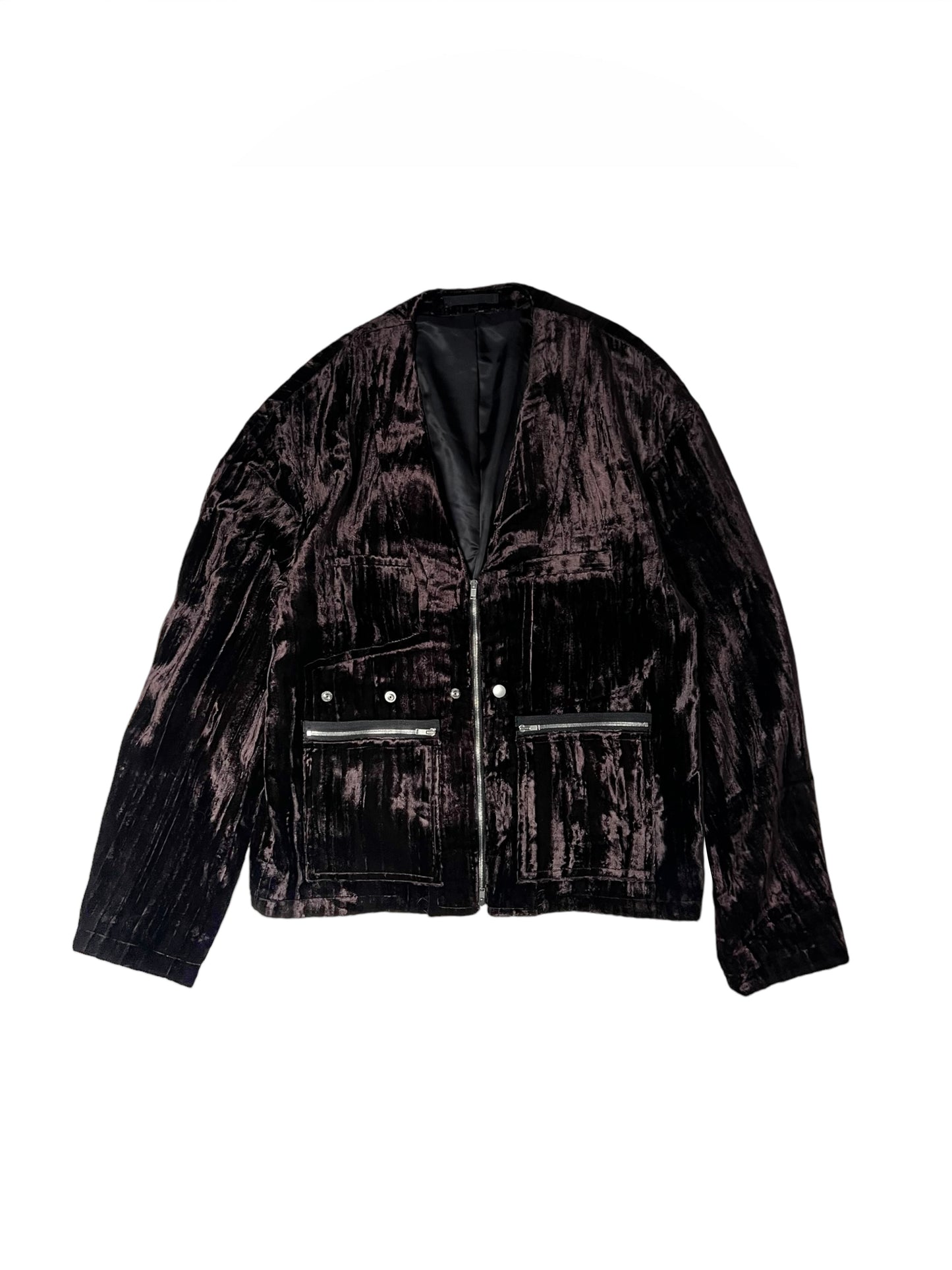 GREVILLEA / COLLARLESS VELVET BLOUSON in BORDEAUX BROWN