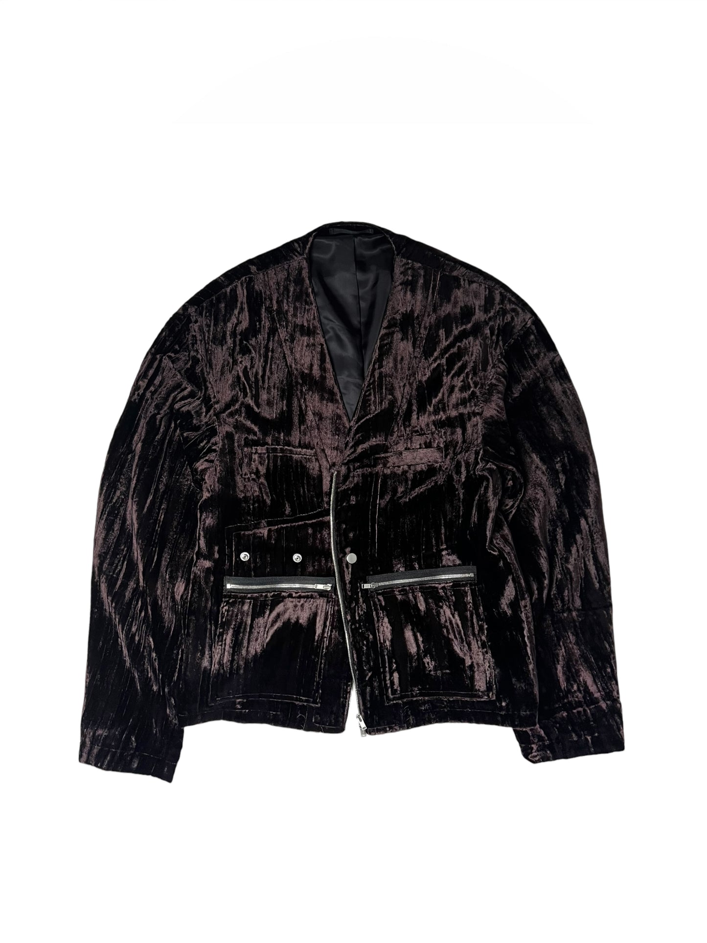 GREVILLEA / COLLARLESS VELVET BLOUSON in BORDEAUX BROWN