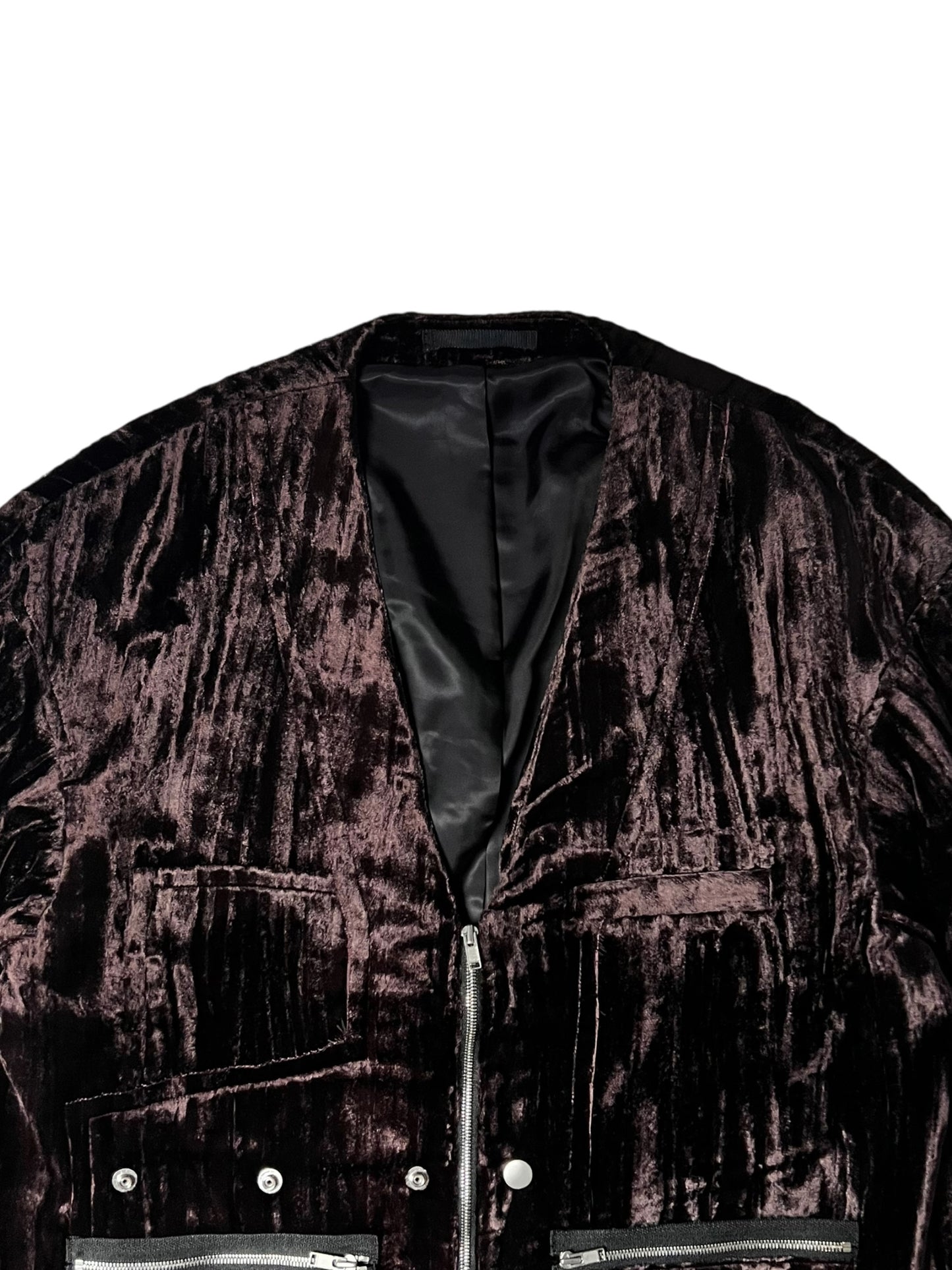 GREVILLEA / COLLARLESS VELVET BLOUSON in BORDEAUX BROWN