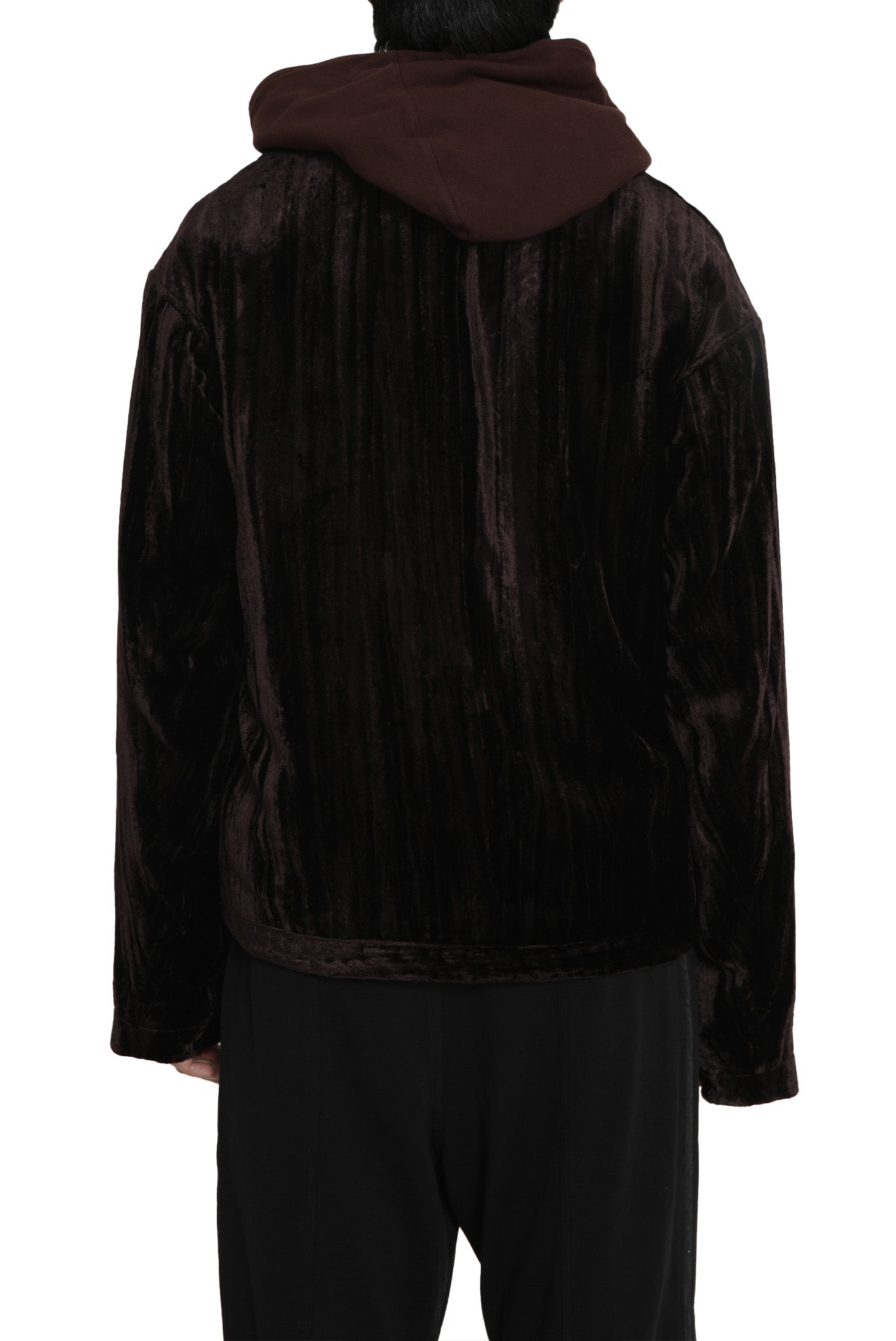 GREVILLEA / COLLARLESS VELVET BLOUSON in BORDEAUX BROWN