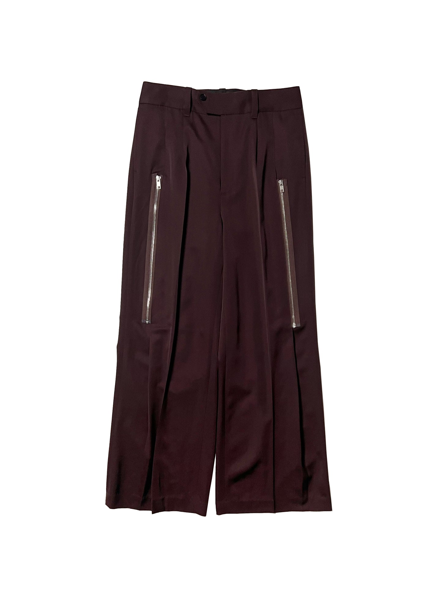 SCHEDAR ZIPPED WOOL TROUSERS in BROWN