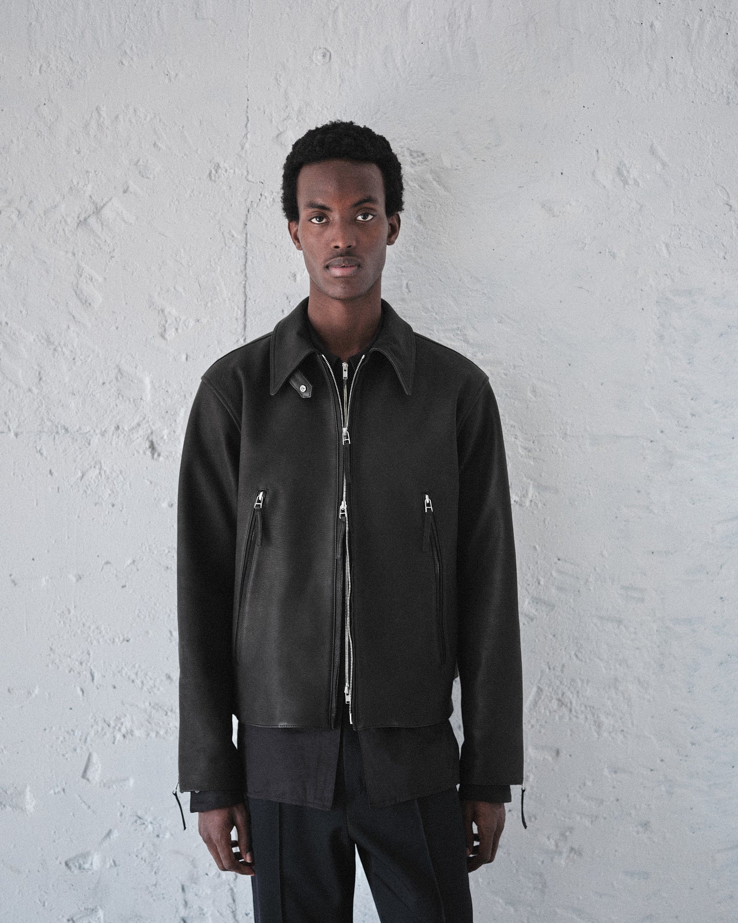 ALDO / GRAIN CALF LEATHER BLOUSON in BLACK