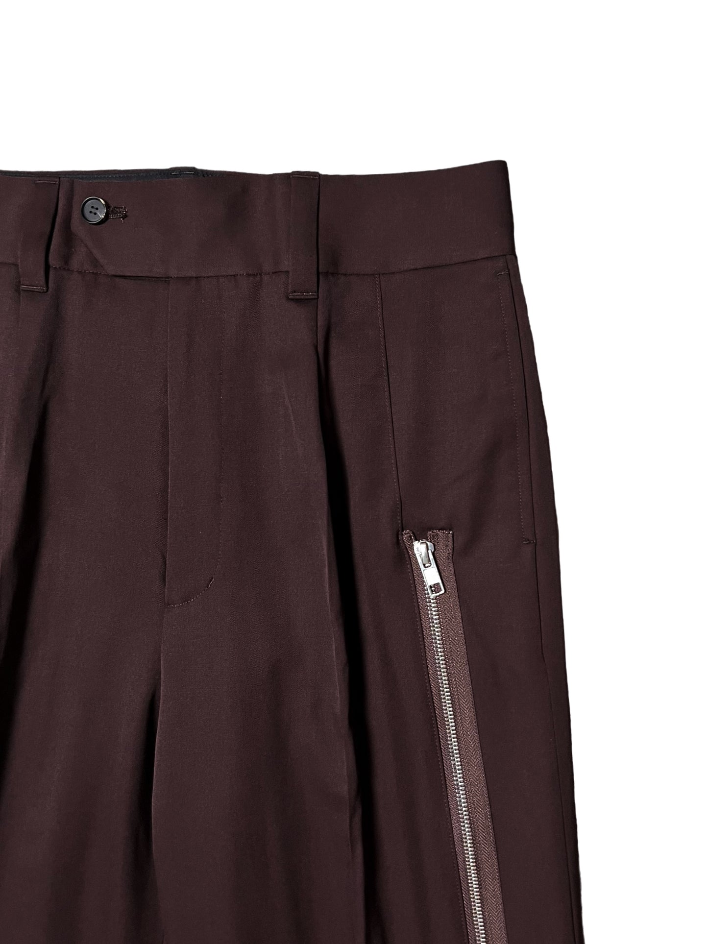 SCHEDAR ZIPPED WOOL TROUSERS in BROWN