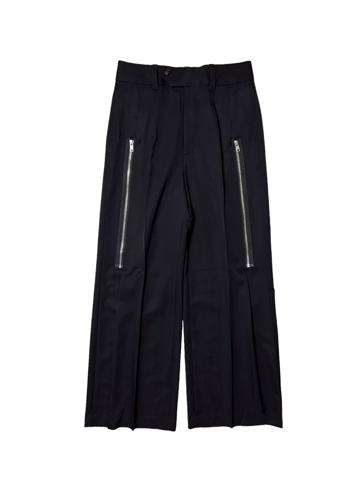 SCHEDAR / ZIPPED WOOL TROUSERS in BLACK