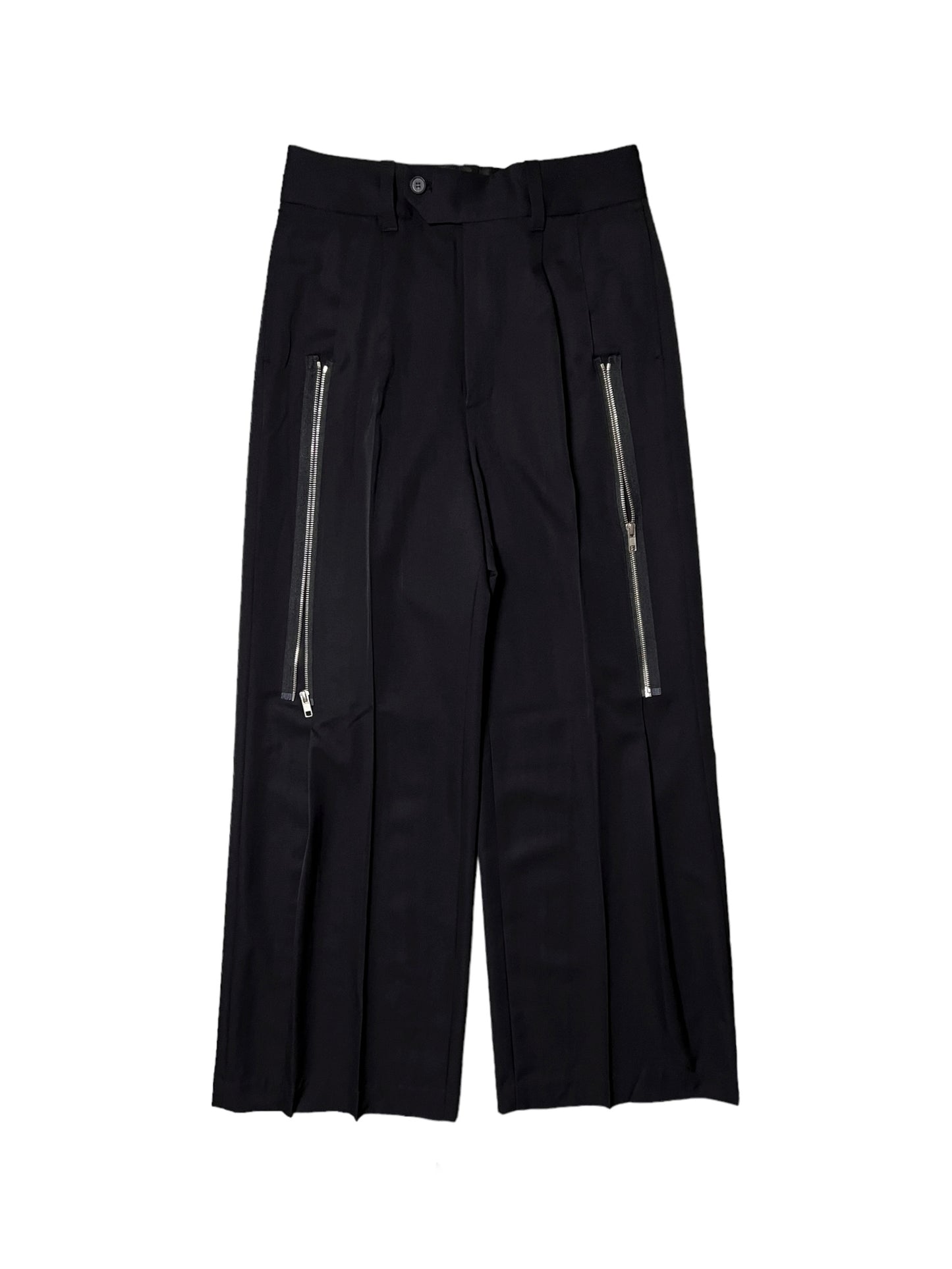 SCHEDAR / ZIPPED WOOL TROUSERS in BLACK