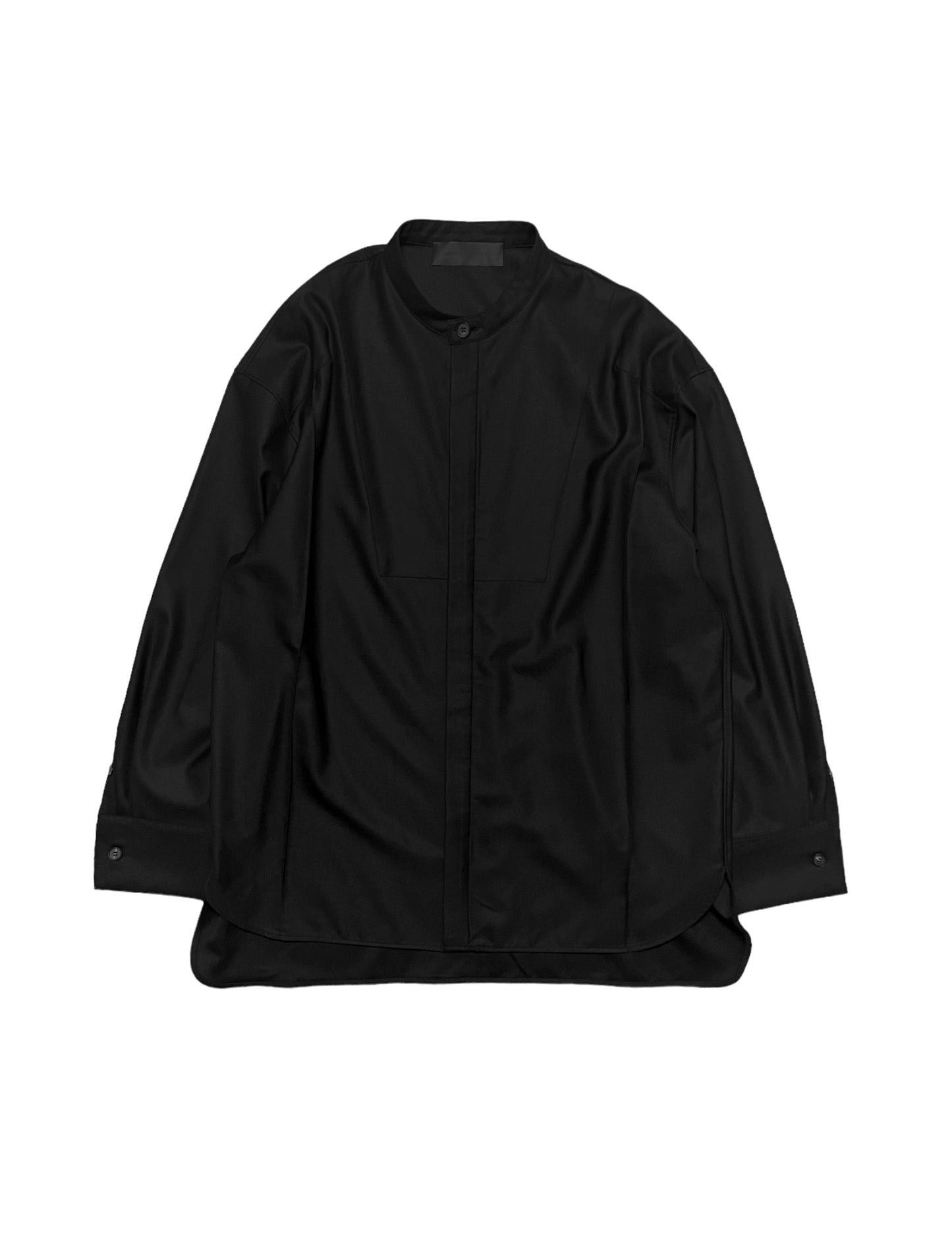 BANDCOLLAR WOOL SHIRT in BLACK