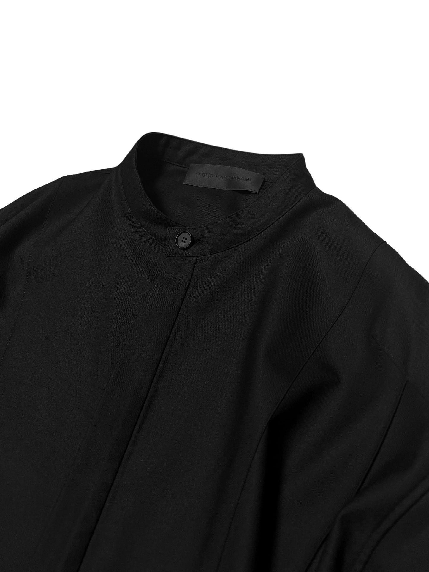 BANDCOLLAR WOOL SHIRT in BLACK