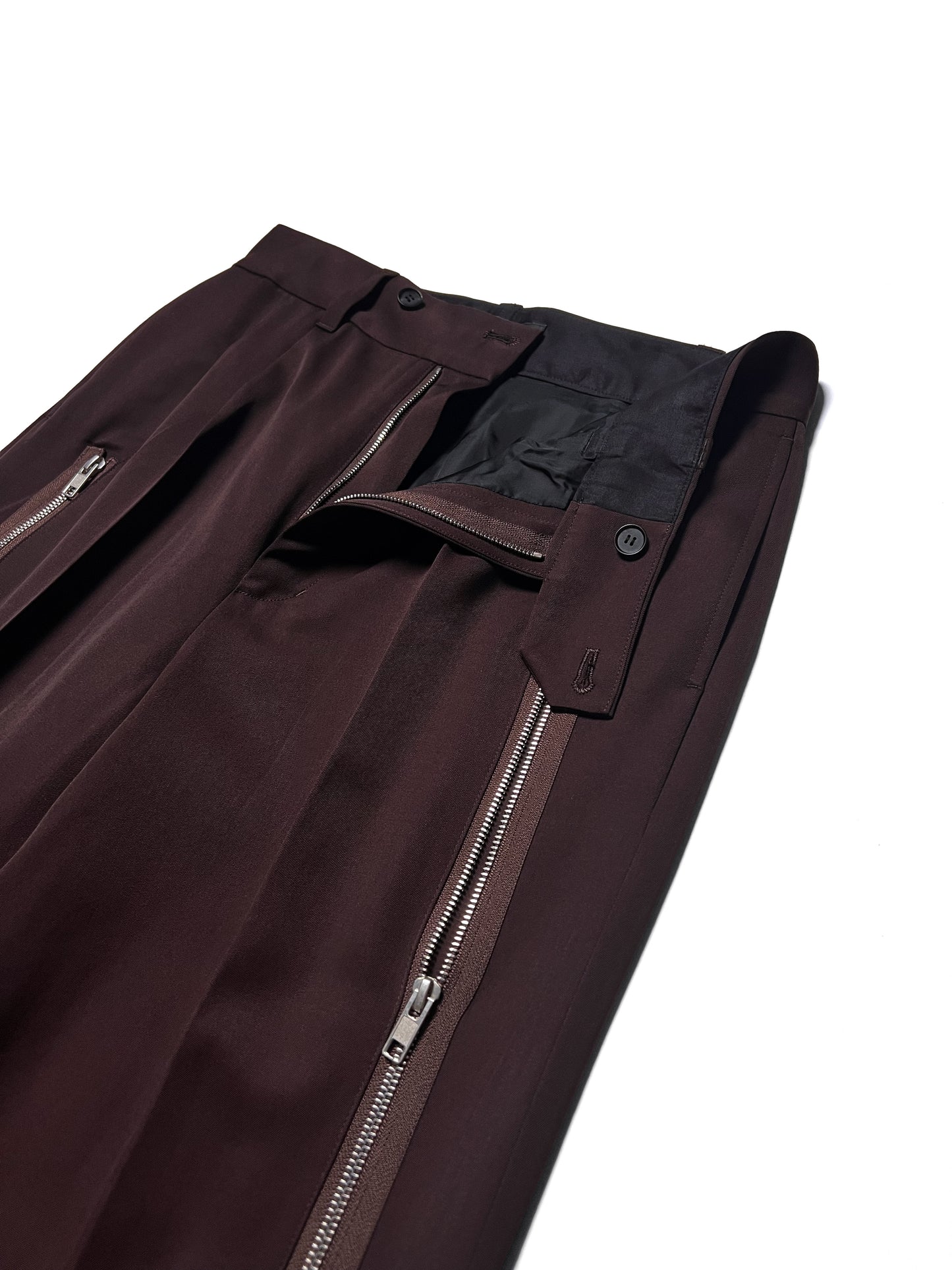 SCHEDAR ZIPPED WOOL TROUSERS in BROWN