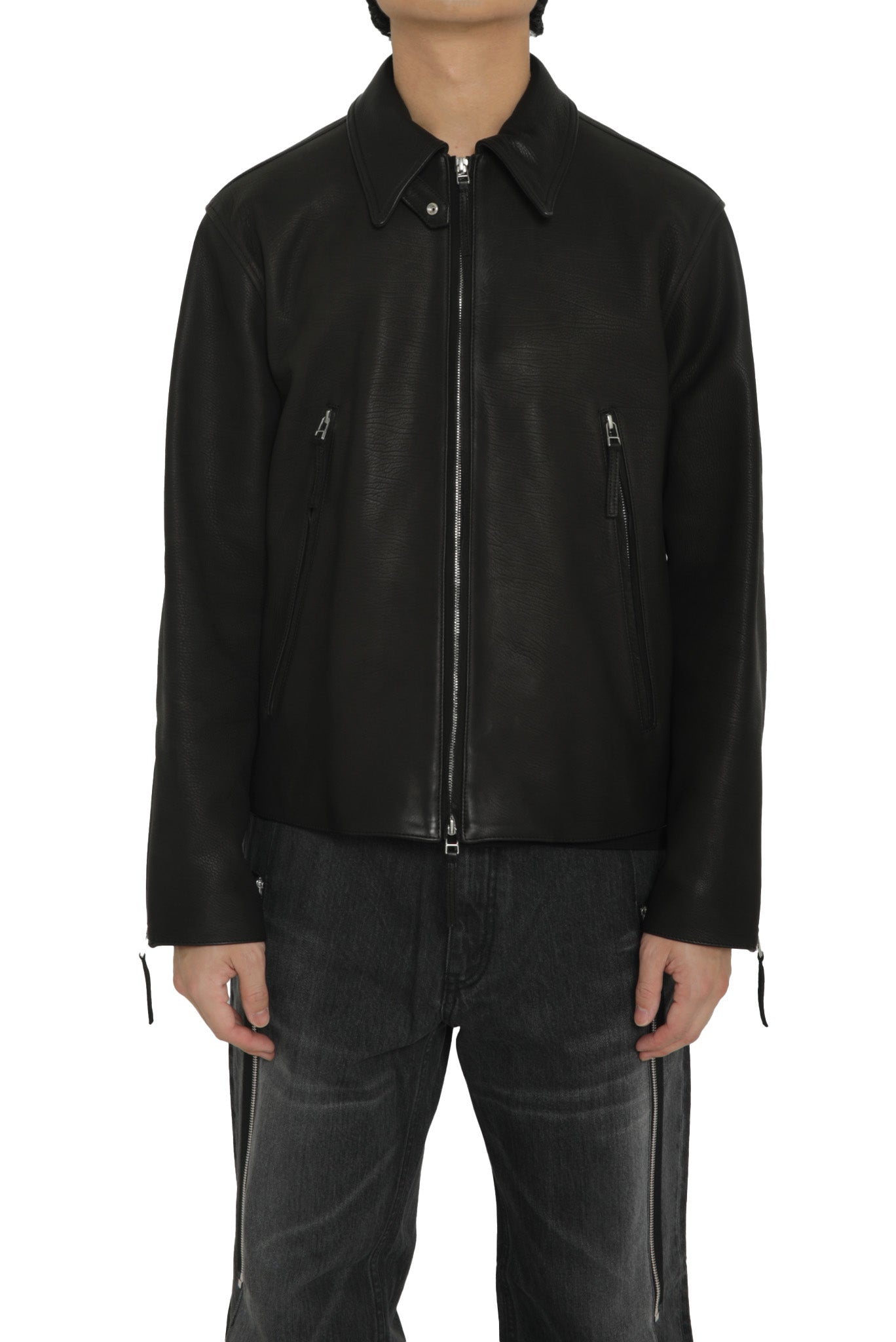 ALDO / GRAIN CALF LEATHER BLOUSON in BLACK