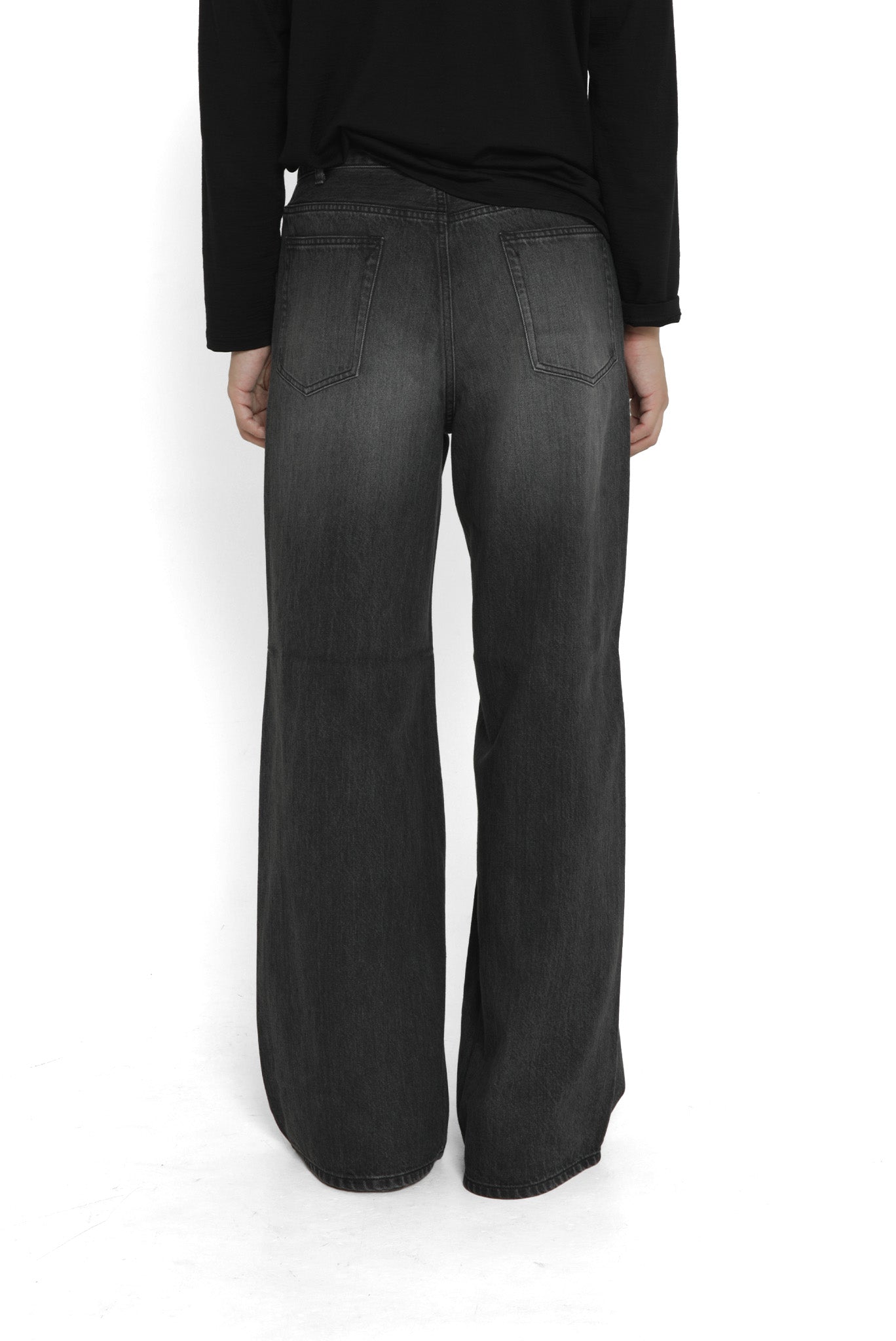 SCHEDAR / MEDIUM WEIGHT ZIPPED DENIM TROUSERS in BLACK