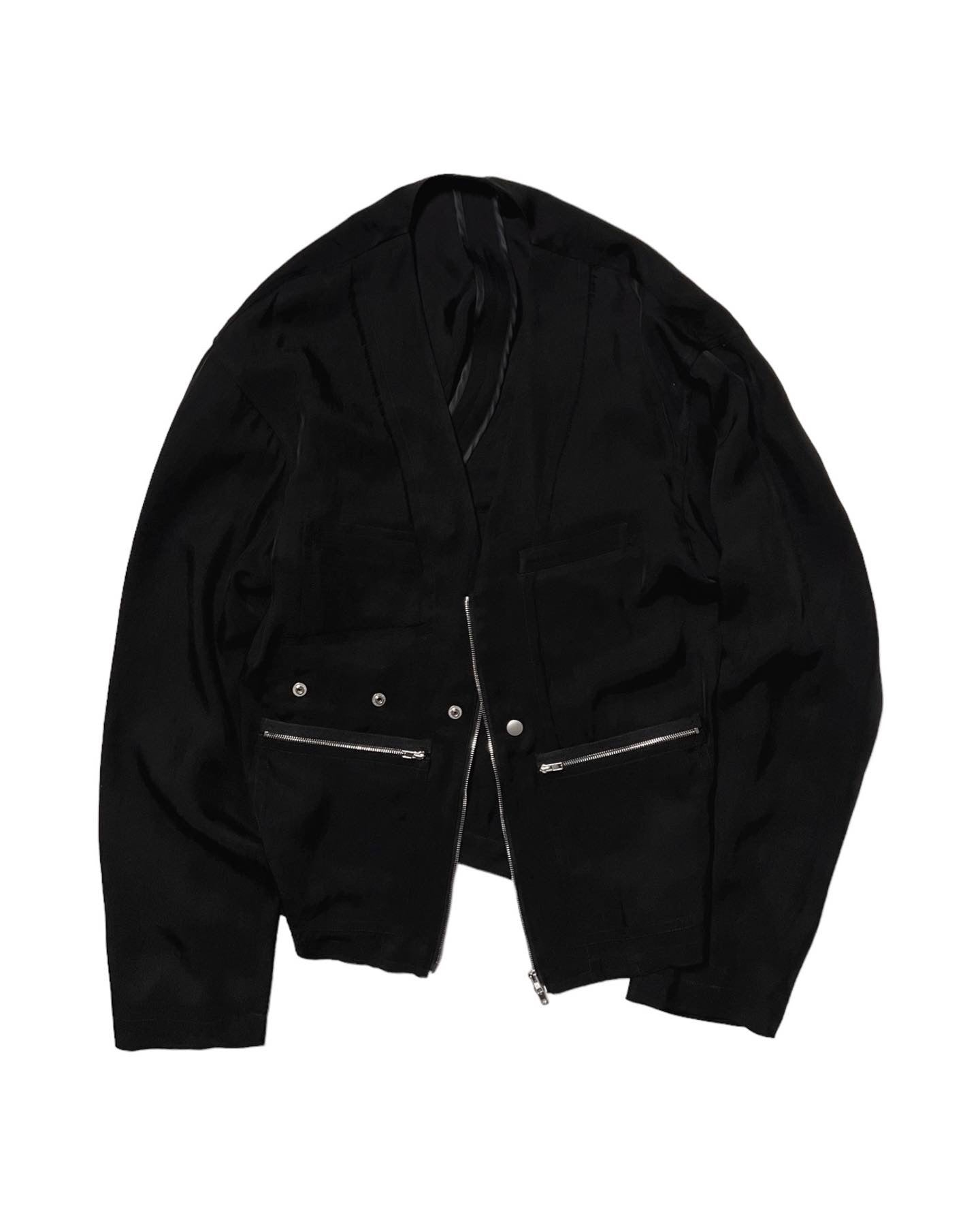 MYKONOS / ACETATE COLLARLESS BLOUSON in BLACK