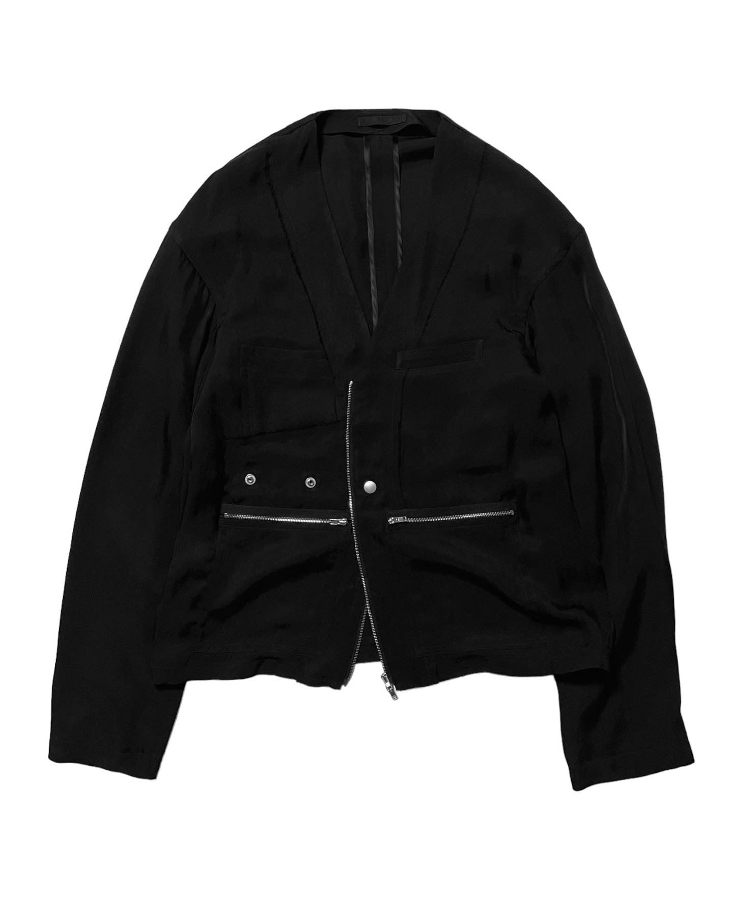 MYKONOS / ACETATE COLLARLESS BLOUSON in BLACK