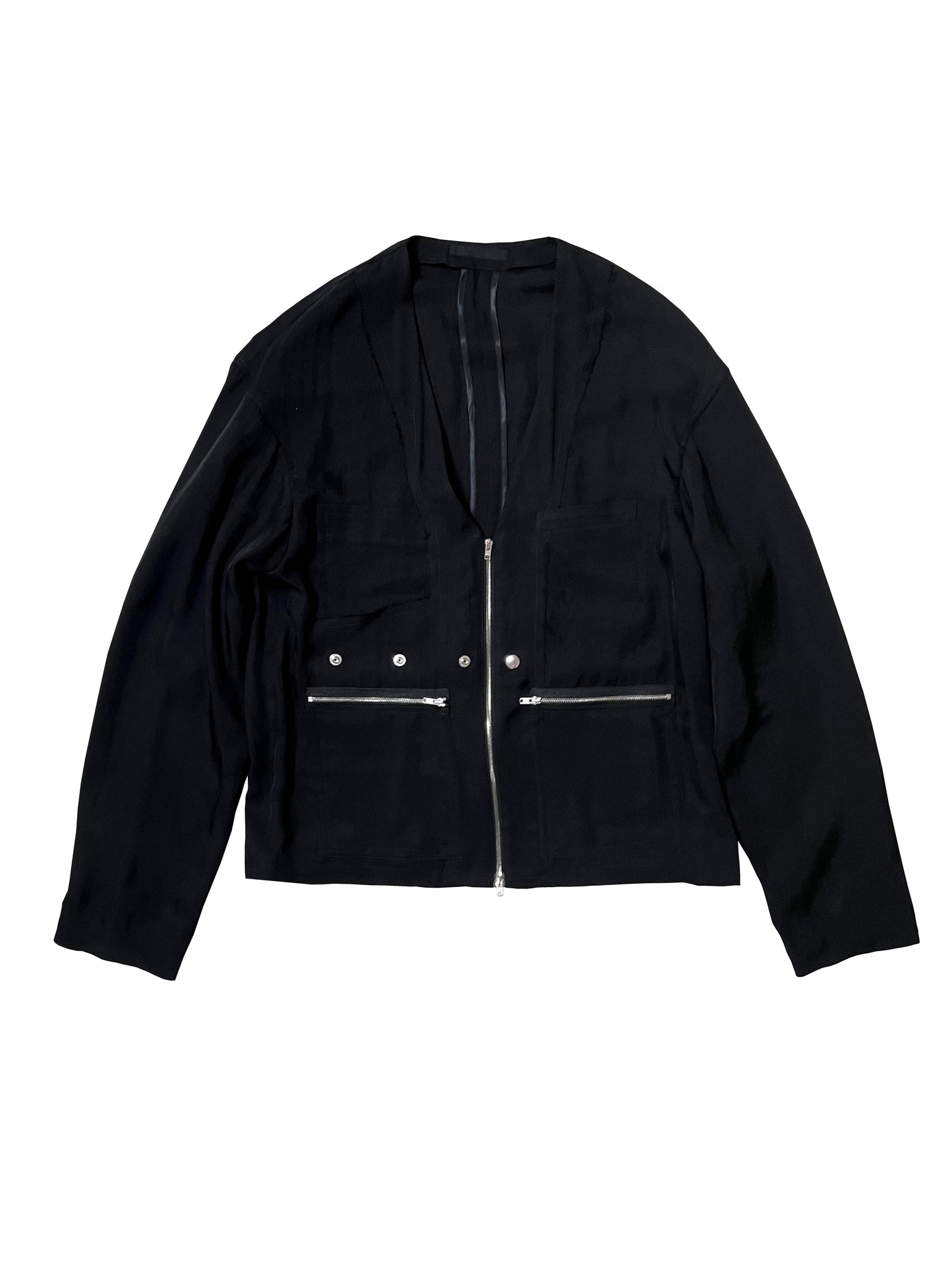 MYKONOS / ACETATE COLLARLESS BLOUSON in BLACK