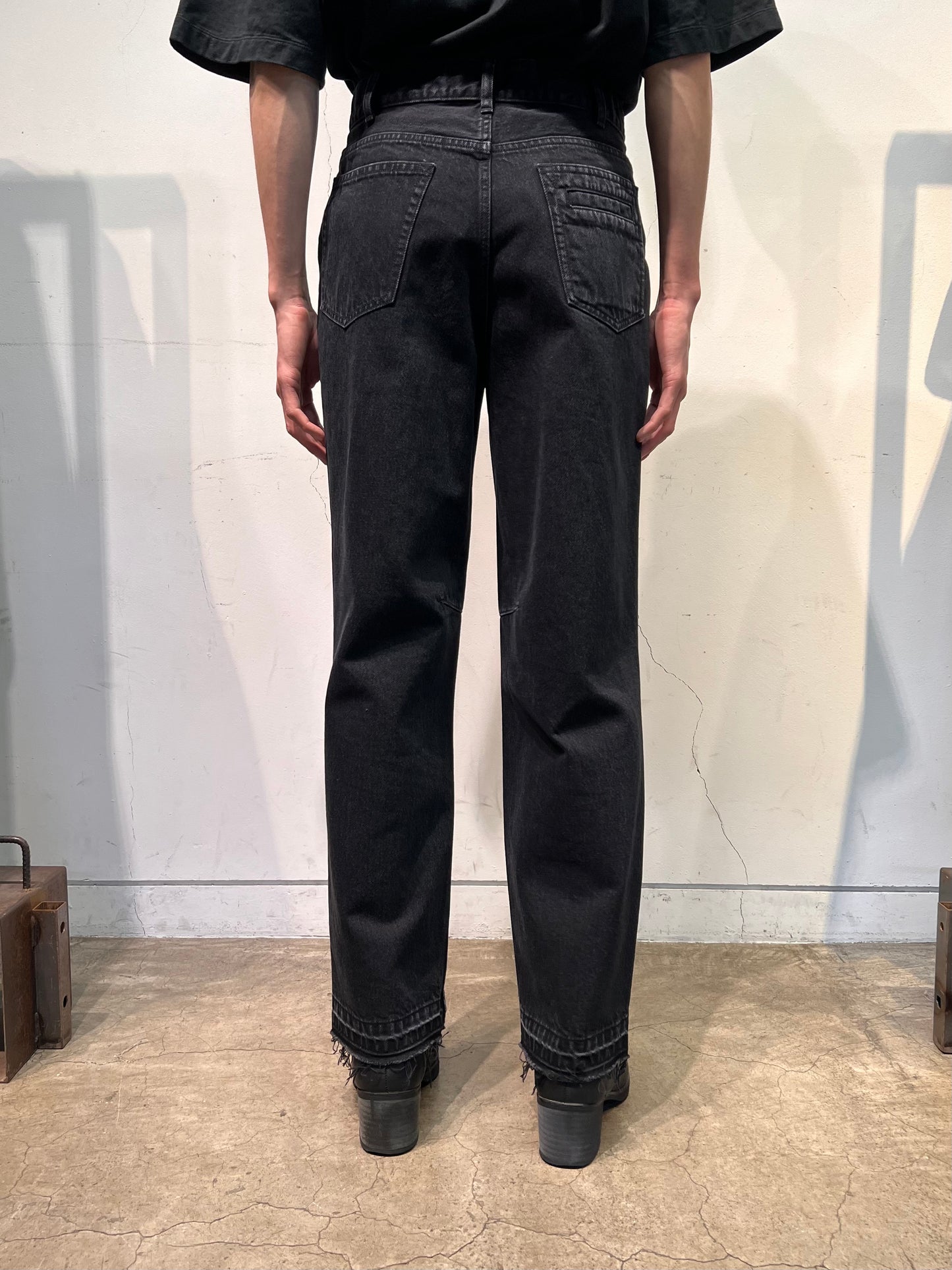 TAPERED DENIM TROUSERS in BLACK