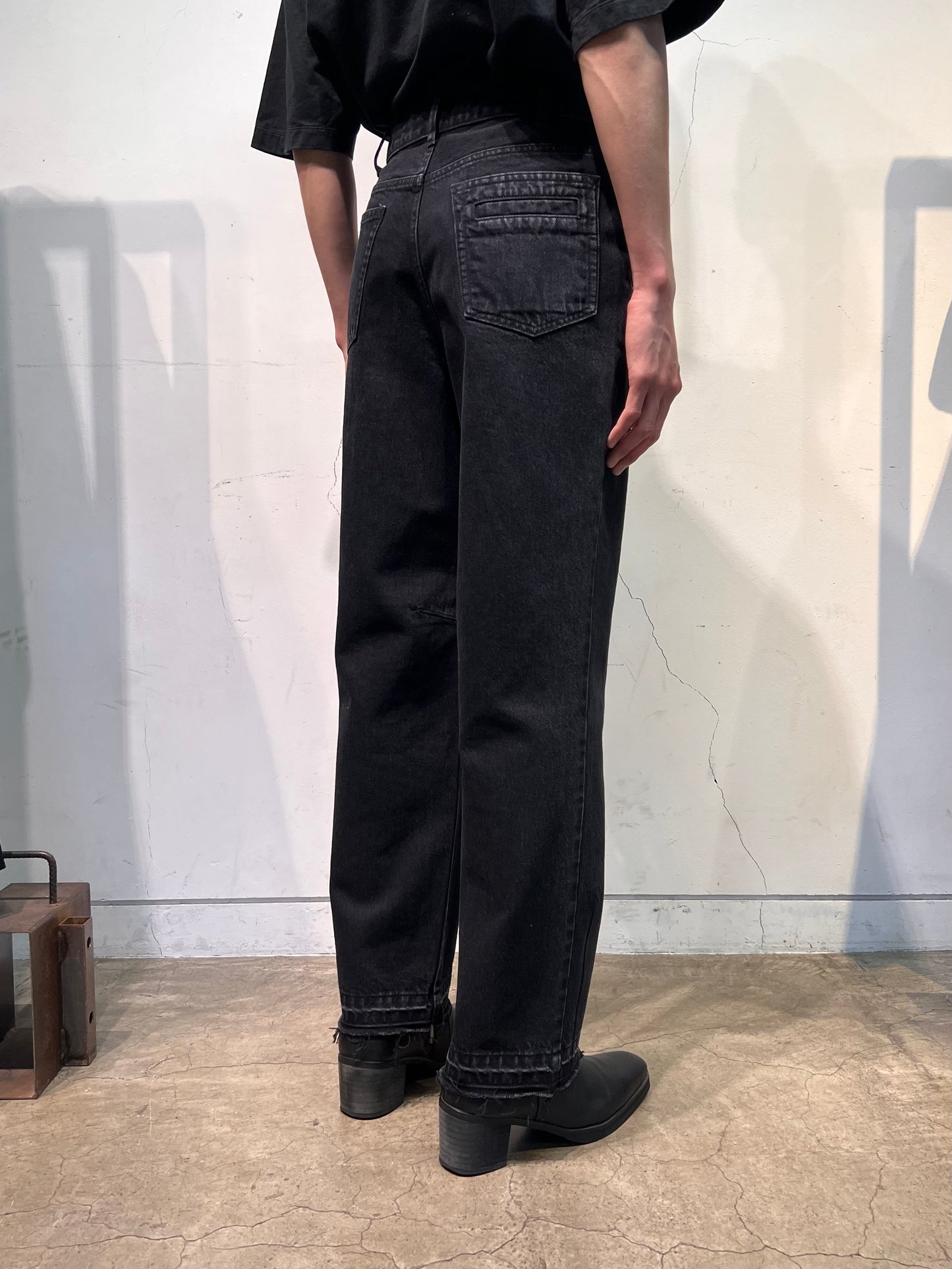 TAPERED DENIM TROUSERS in BLACK